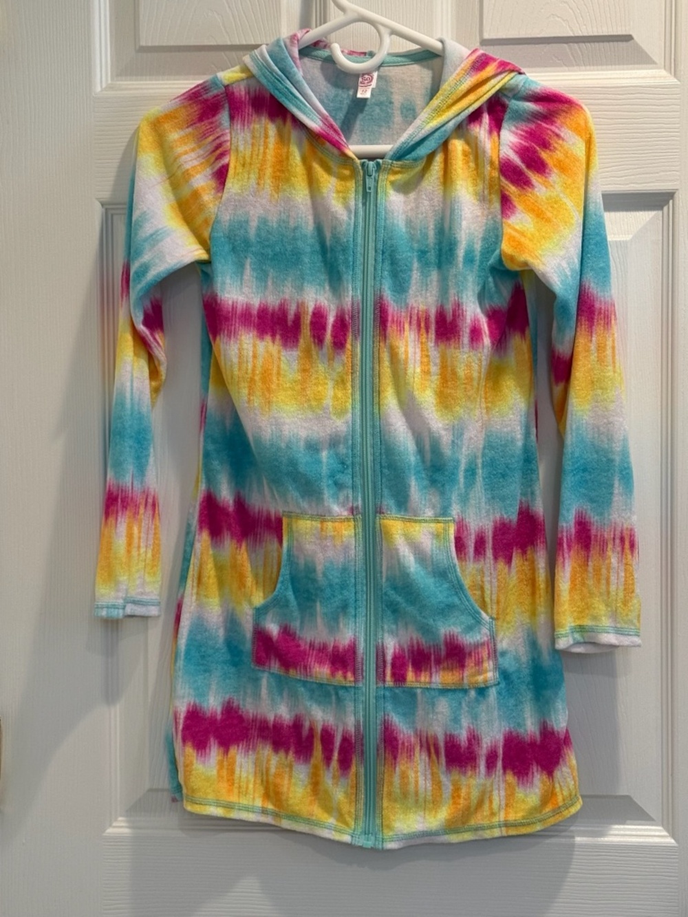 SO Girls Tie Dye Hooded Zip Front Terry Swim Cover Up